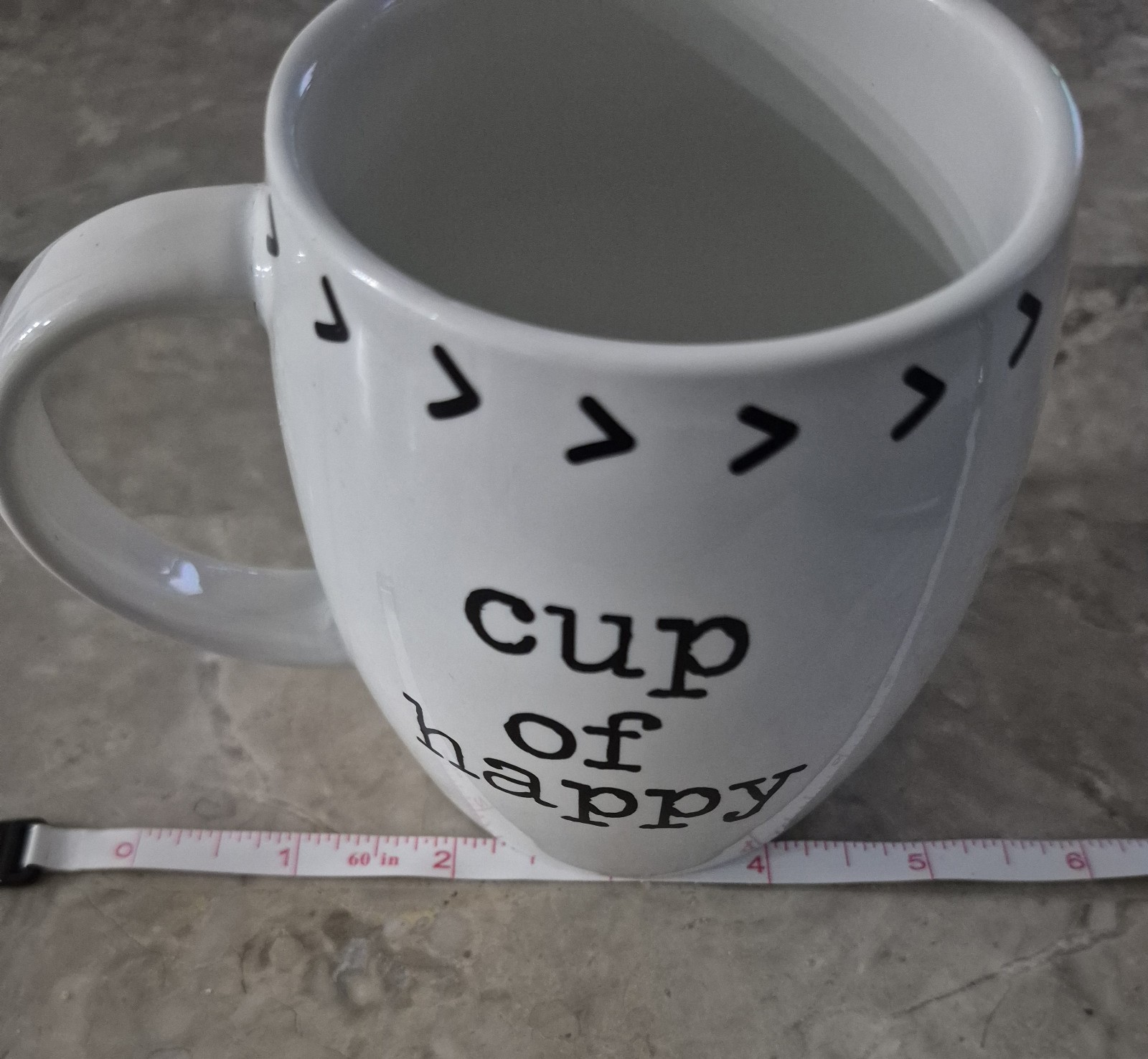 White Ceramic 14 oz Coffee Mug “Cup of Happy” Black Text Novelty Design