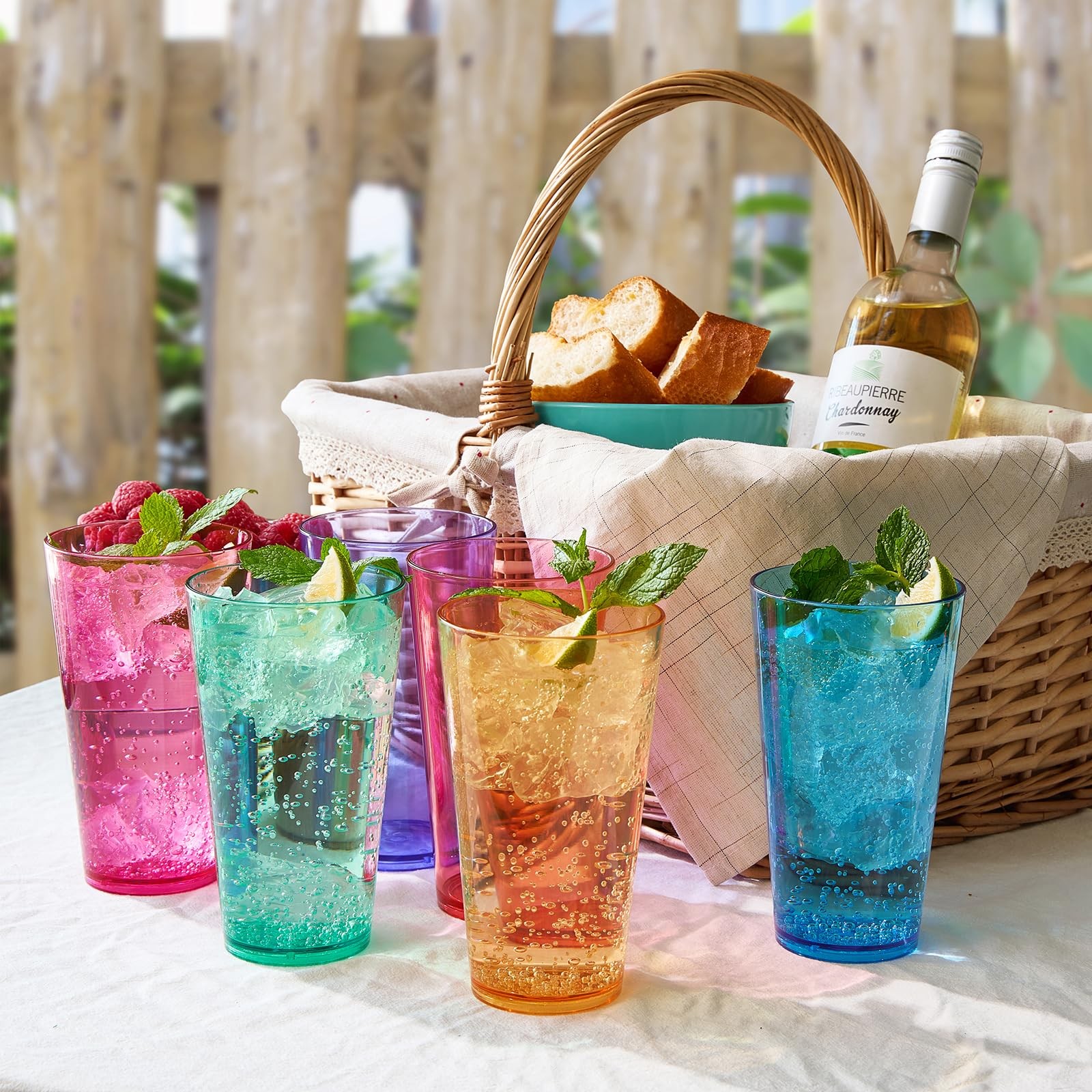 20 oz Reusable Plastic Drinking Glasses Acrylic Unbreakable Cups Set of 6