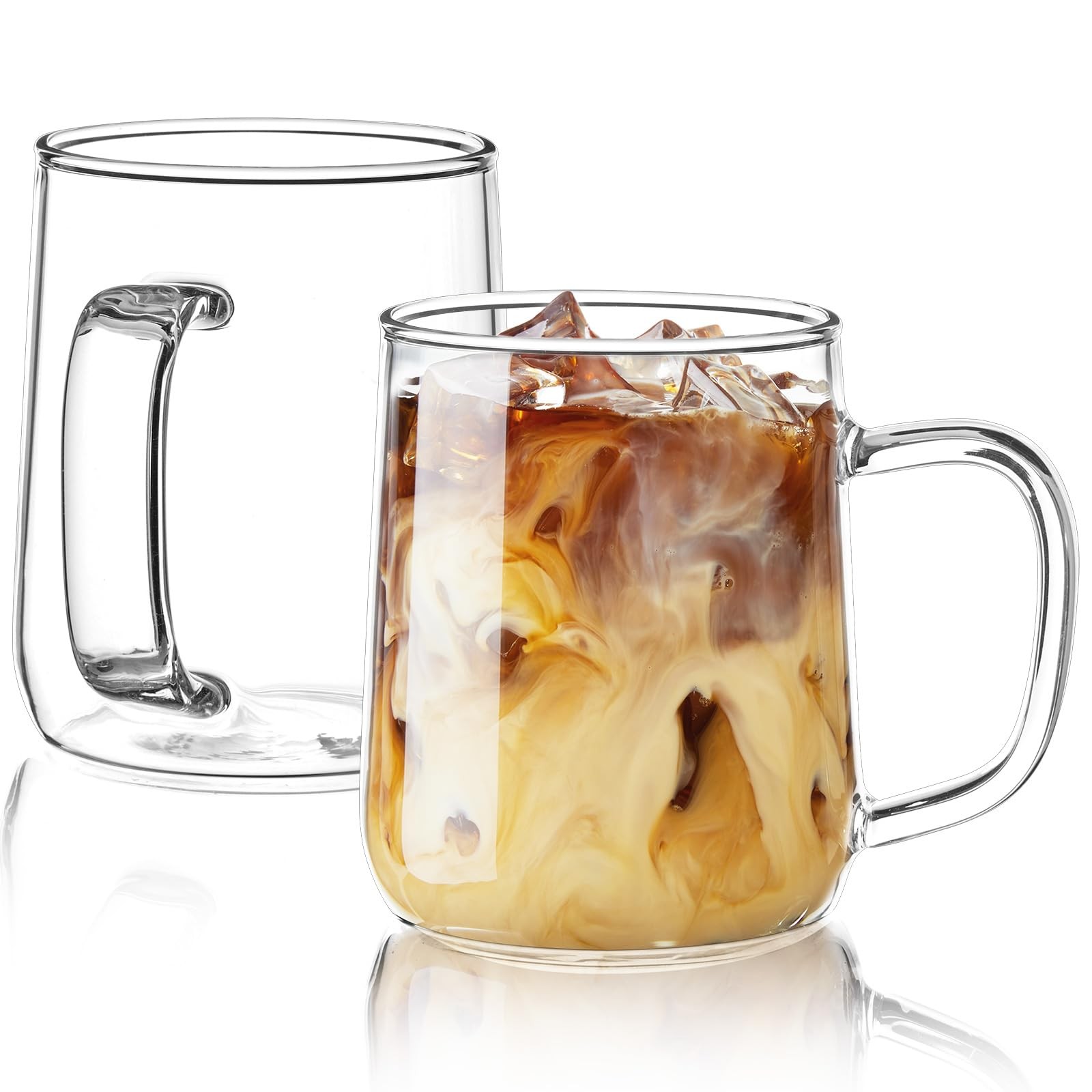 Glass Coffee Mugs, 14 oz Glass Coffee Cups Set of 2, Clear Borosilicate Glass…