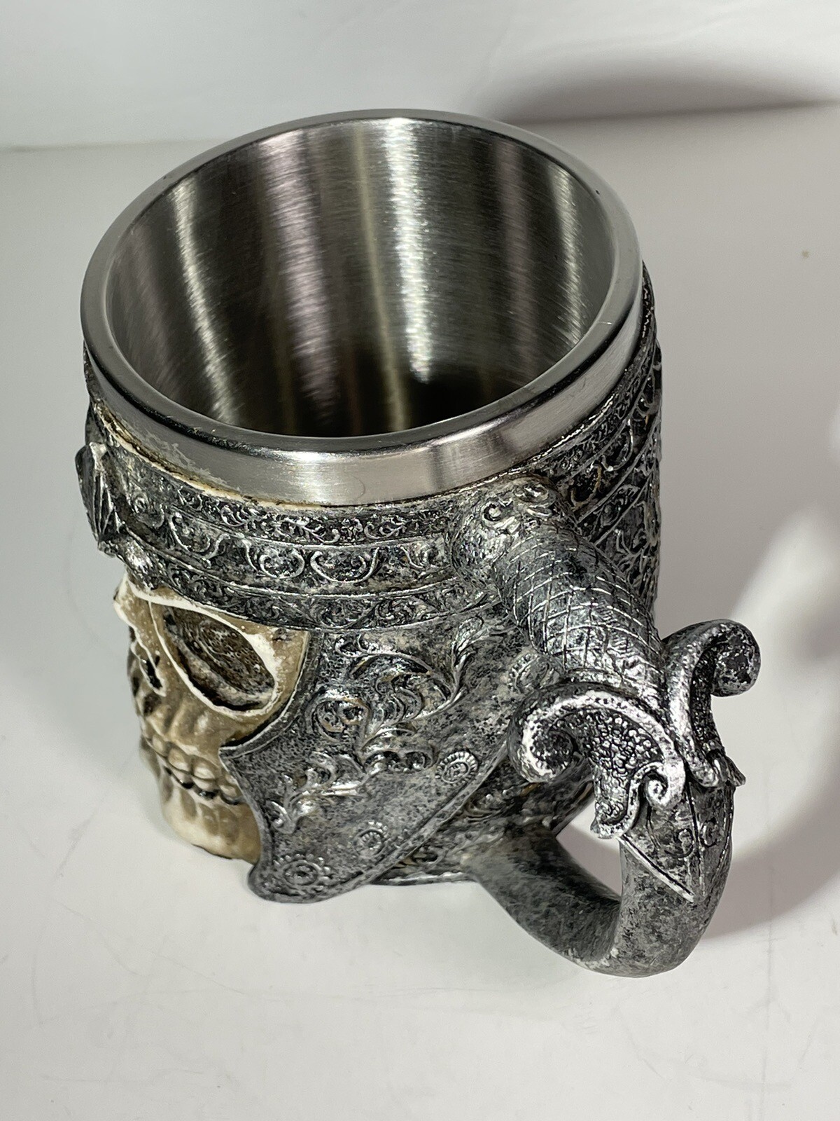 Stainless Steel Skull Coffee Mug Medieval Style Drinking Cup Viking Armor 4″