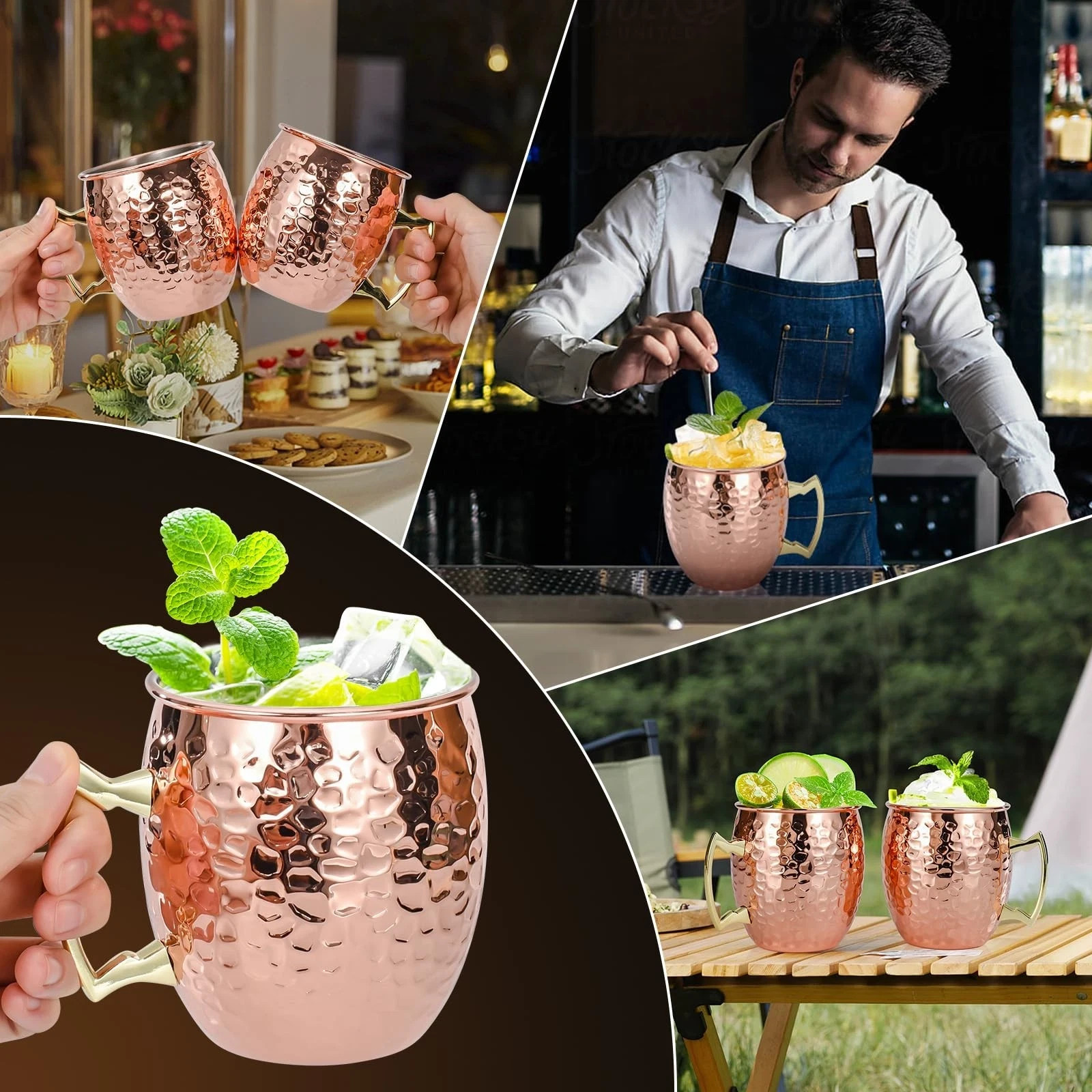 Moscow Mule Copper Mugs- Set of 4 Copper Plated Stainless Steel Mugs 18oz
