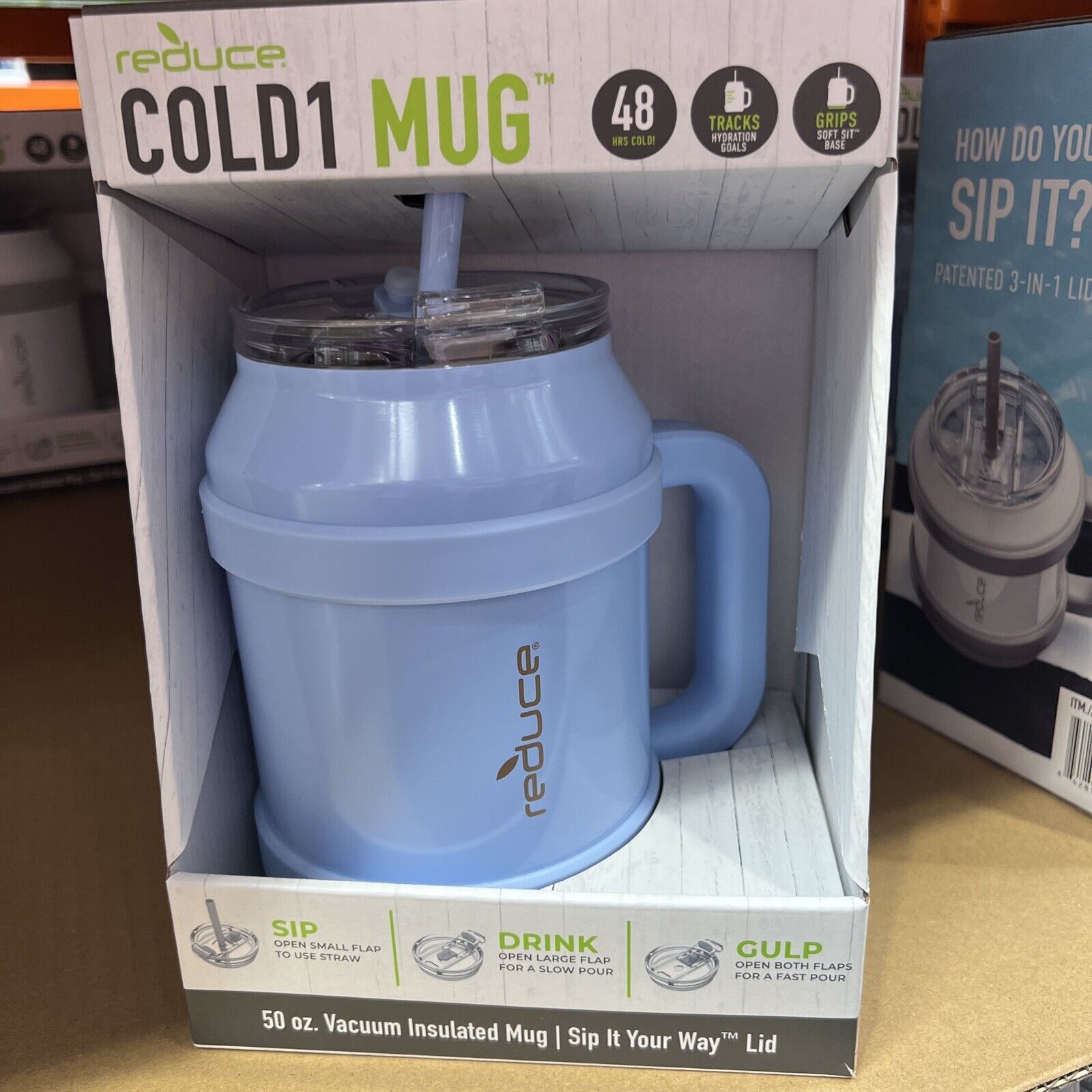 REDUCE Cold1 Mug 50 oz Tumbler with 3-in-1 Lid, Handle and Straw Stainless Steel
