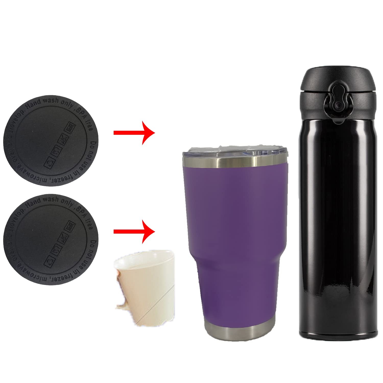20 SILICONE TUMBLER BOTTOMS 2.2 INCH NON SLIP RUBBER CUP PROTECTORS ADHESIVE SET