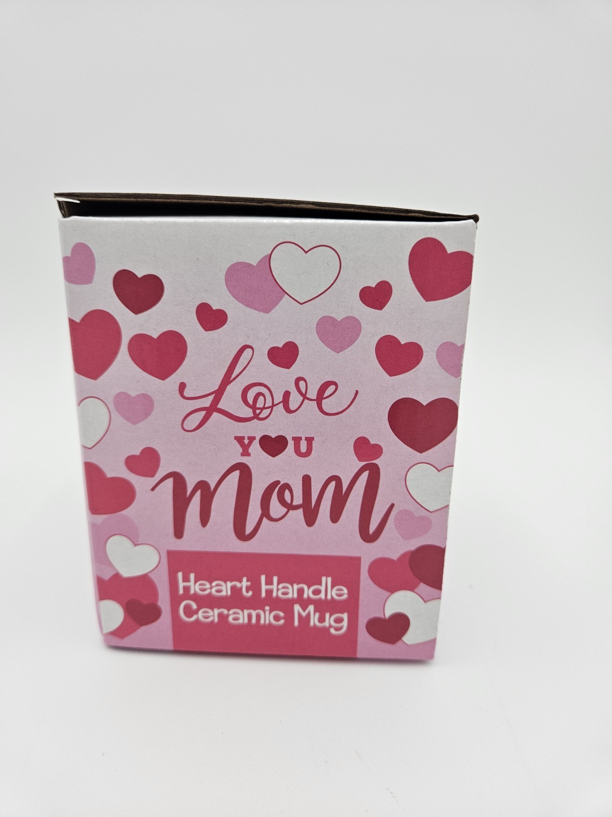 Heart Handle Ceramic Coffee Mug White Pink Red Decorated Mother’s Day Family