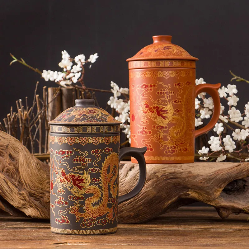 360ml Retro Purple Clay Handcarved Tea Mug Tea Infuser Coffee Mug Kungfu Teaware