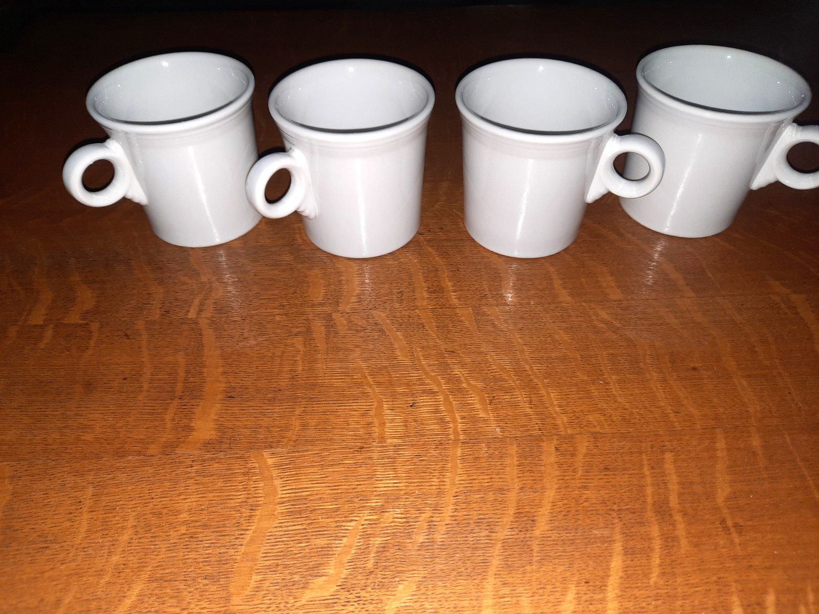 Set of 4 Laughlin Fiesta Ware Ring Handle Mugs, White