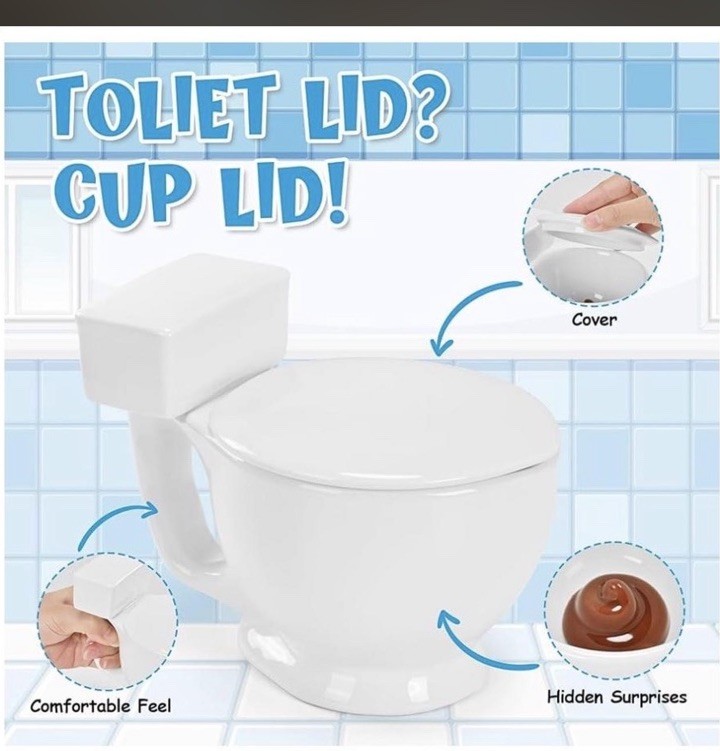 Toilet Mug Ceramic Novelty Mug w/ Lid, 12 fl oz White/Brown Poop, 2pc
