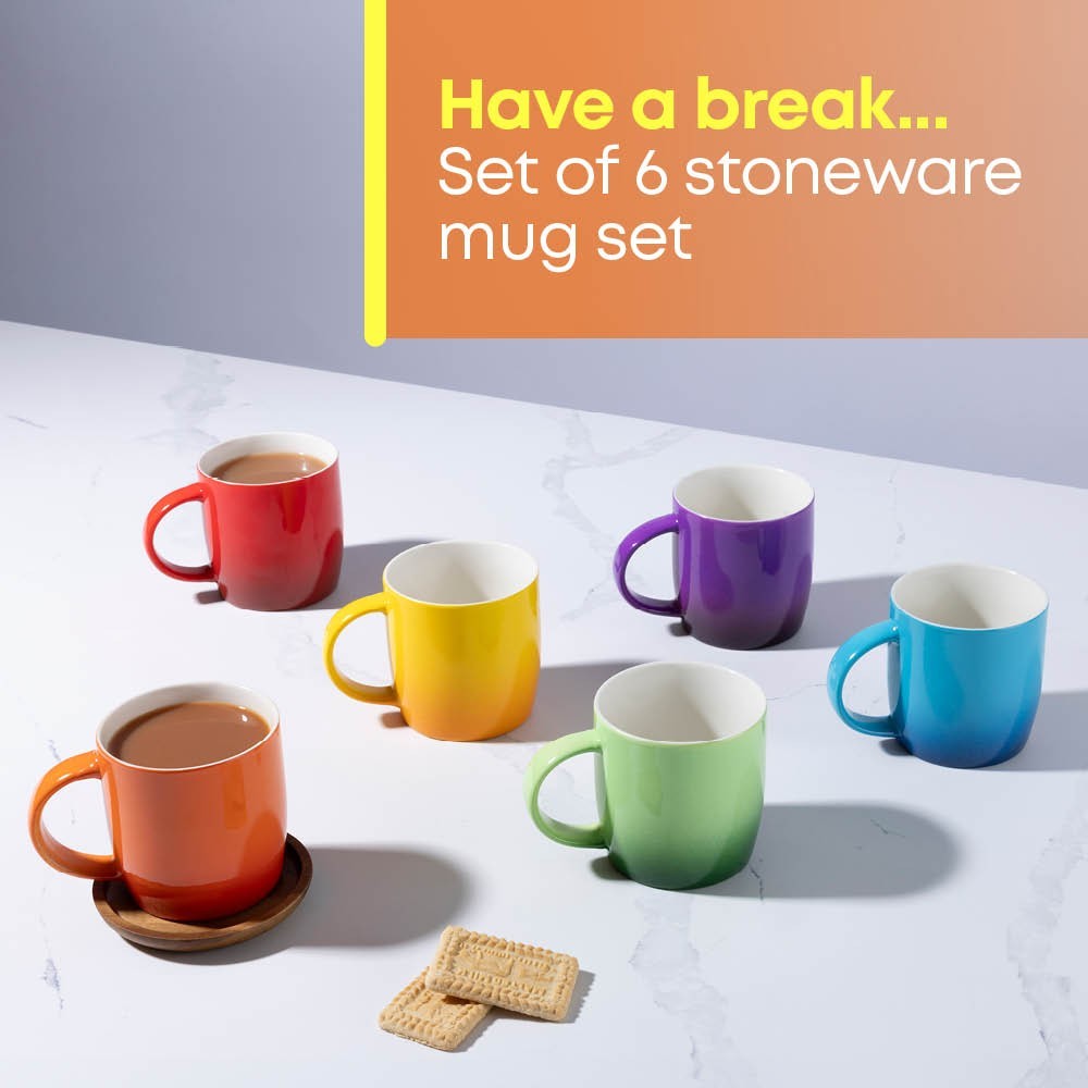 FiNeWaY Stoneware Coffee Mugs Set of 6 Ombre Ceramic Cups