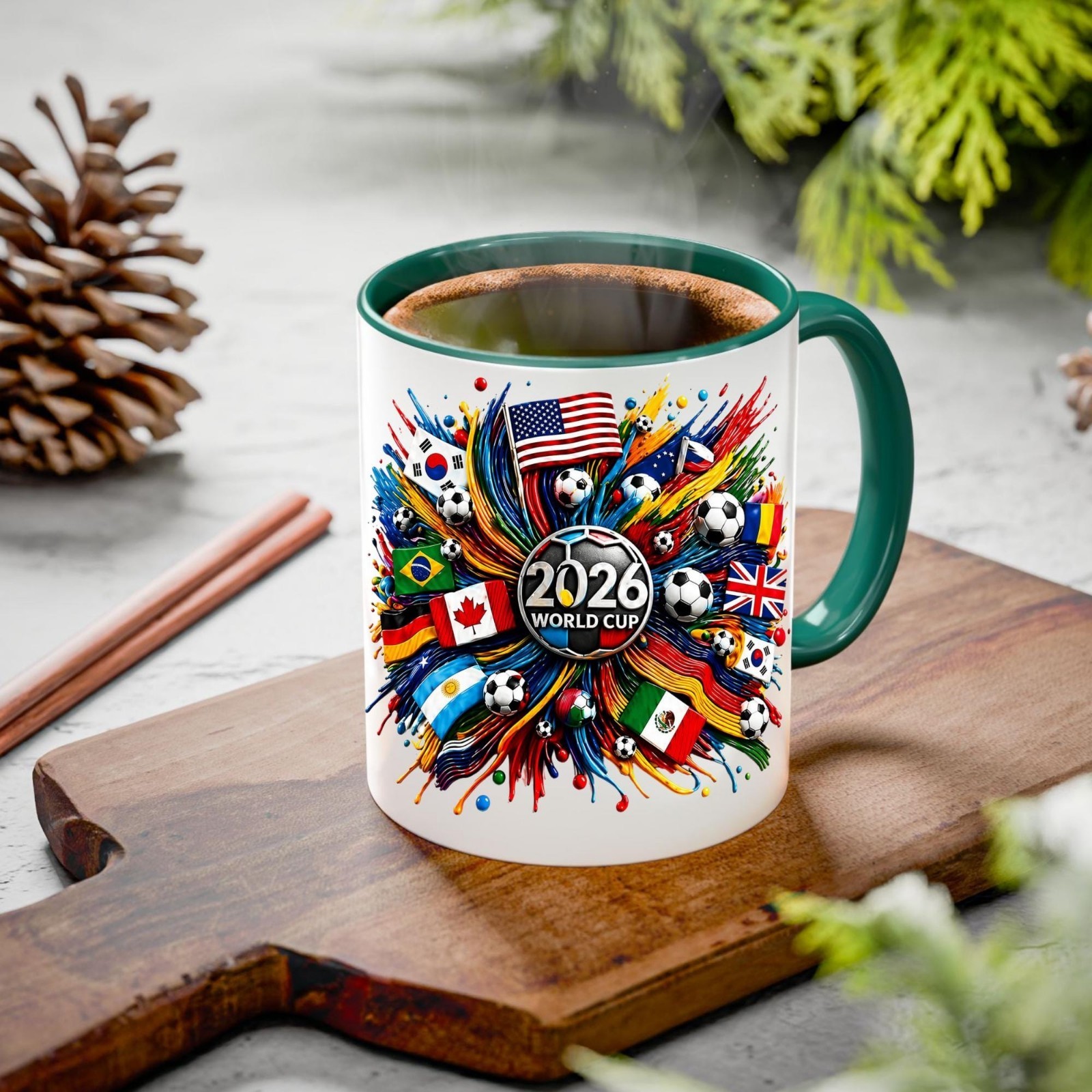 2026 World Cup Ceramic Mug, Soccer Fan Sports Coffee Cup Flags