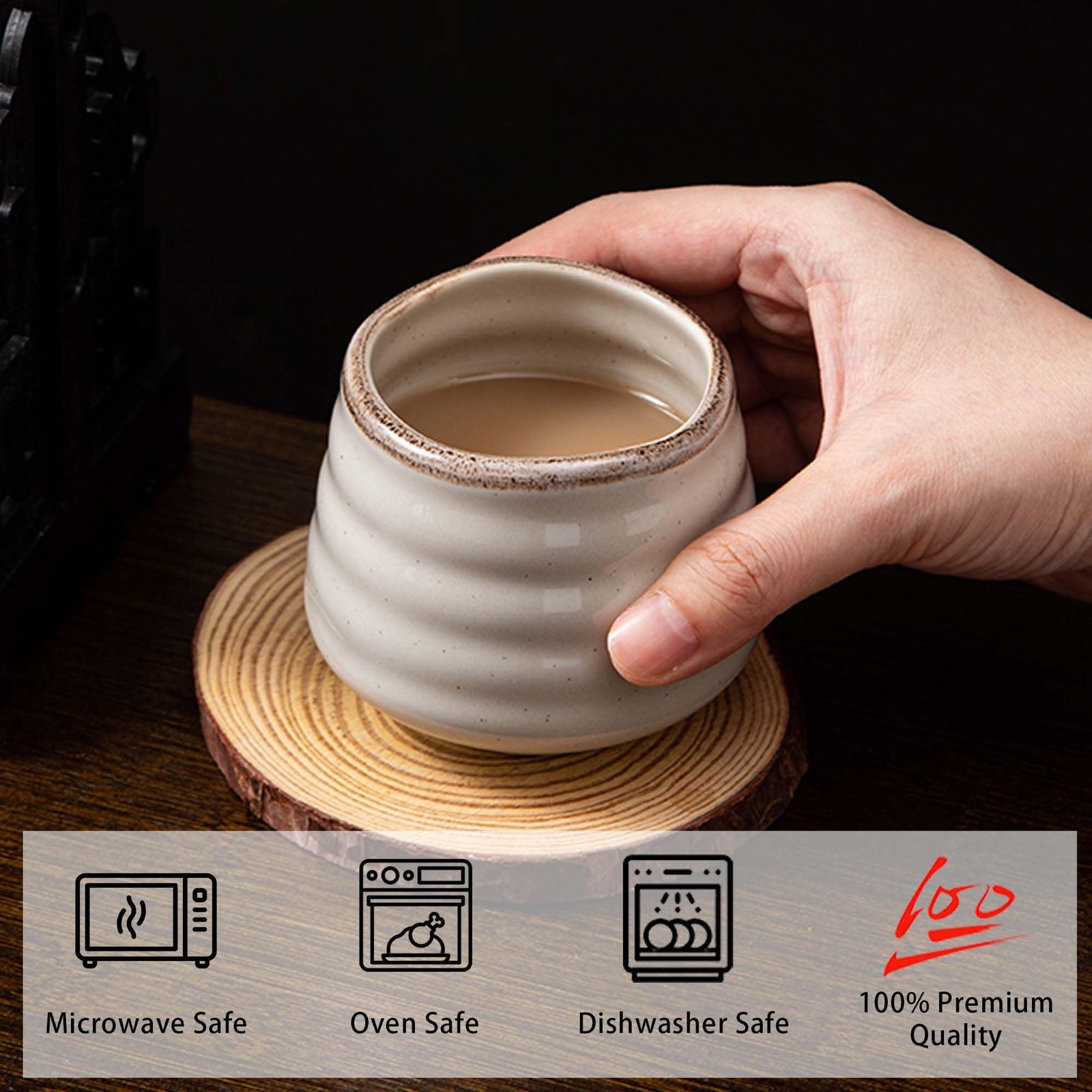 4 PCS Ceramic Tea Cup Porcelain Matcha Cup 160ml 5.4oz Handless Retro Grey