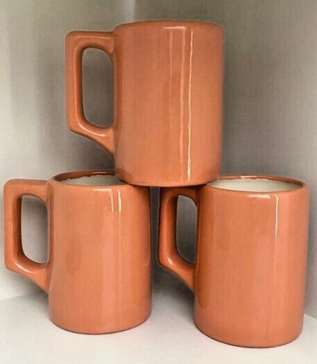 Chicken Mugs Diner Style Set of 3 Unique Vintage Cups Peach Color Rustic MCM