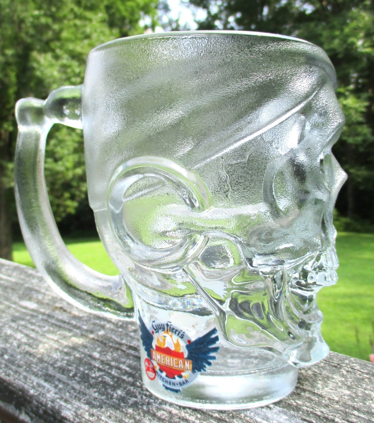 Guy Fieri’s American Kitchen Bar Cancun 6″ Glass Pirate Skull Mug Stein