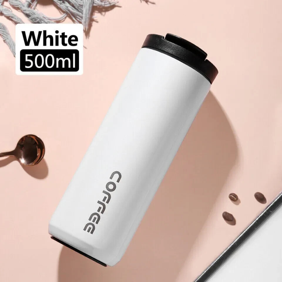 500ML Insulated Coffee Mug Cup Stainless Steel Flask NEW x 2 qty-White US Seller