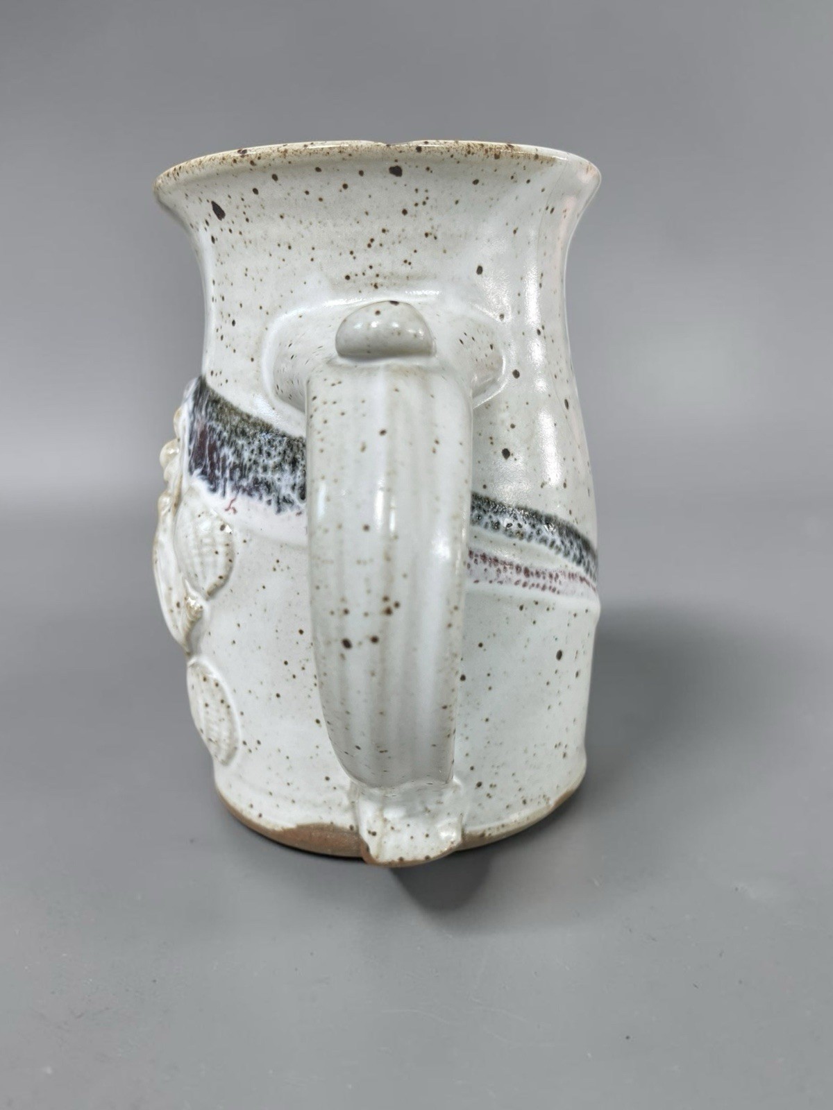 Gene Gandee Speckled Stoneware Seashell Mug White/Blue Rustic Round Decor