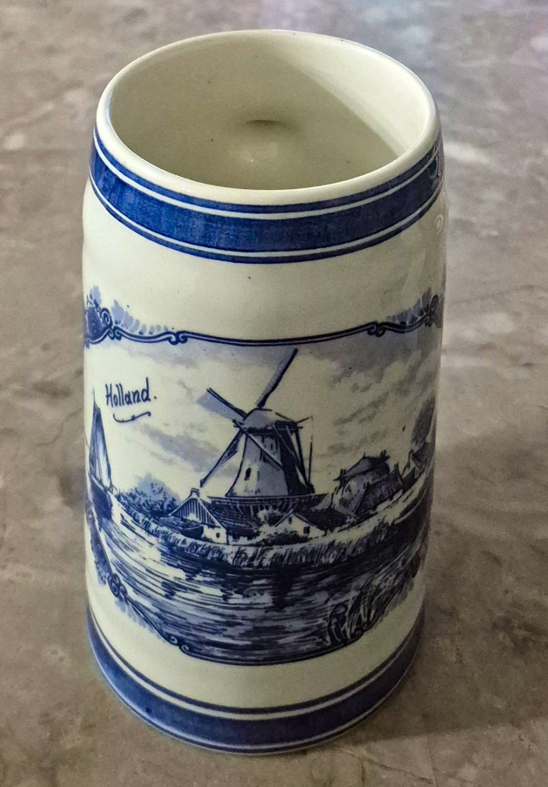 Delft Blue Hand Painted Ceramic Mug Stein Blue/White Windmill Holland 6.25×3″