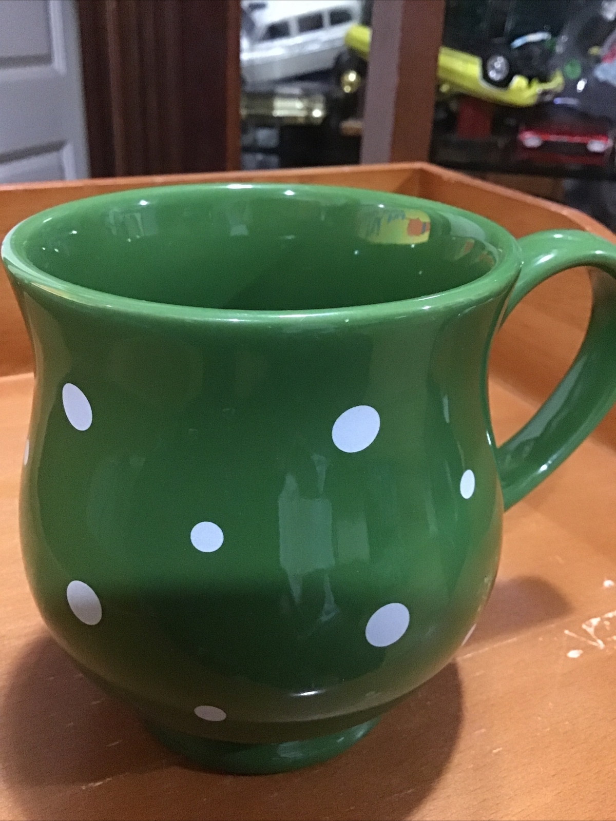 GREEN POLKADOT COFFEE MUG. POP BELLY COFFEE MUG. Art Deco Polkadot Mug. B156