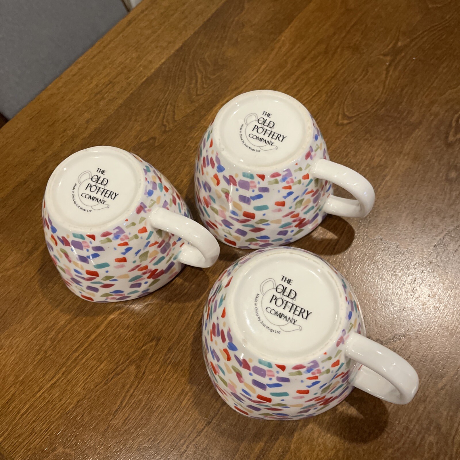 Old Pottery Company Oversized Mugs Set of 3 Multi Color Polka Dot Interior
