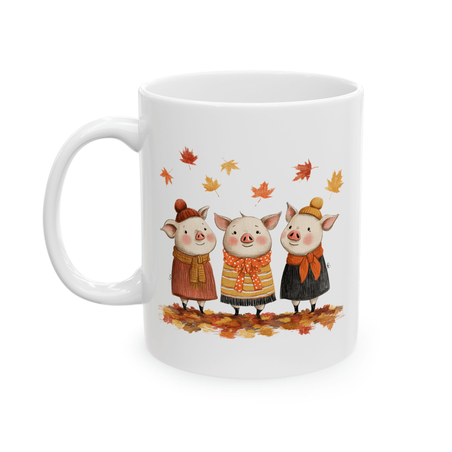 Cute Fall Pig Mug Autumn Leaves Coffee Cup Cozy Farm Animal Barnyard Gift