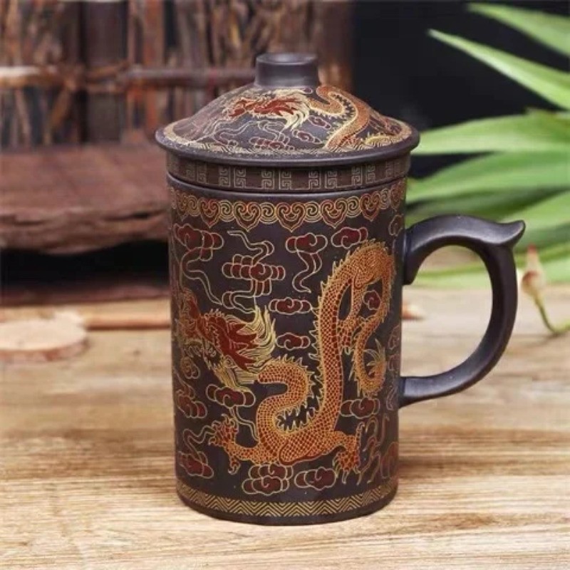 360ml Retro Purple Clay Handcarved Tea Mug Tea Infuser Coffee Mug Kungfu Teaware