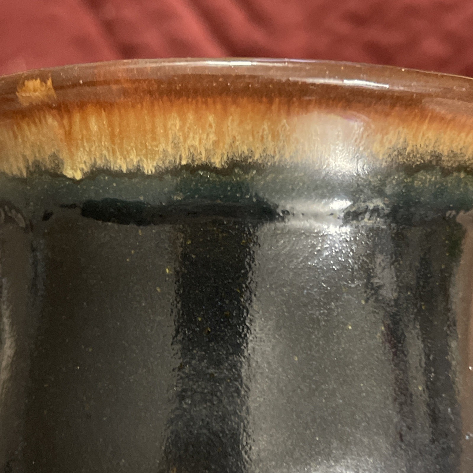 Handmade Studio Pottery Cup Mug Deep Blue Brown Drip Glaze Artisan Signed Heavy