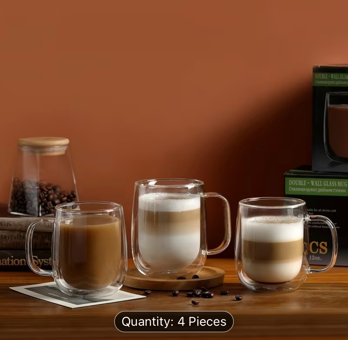 4pc Insulated Glass Coffee Cups