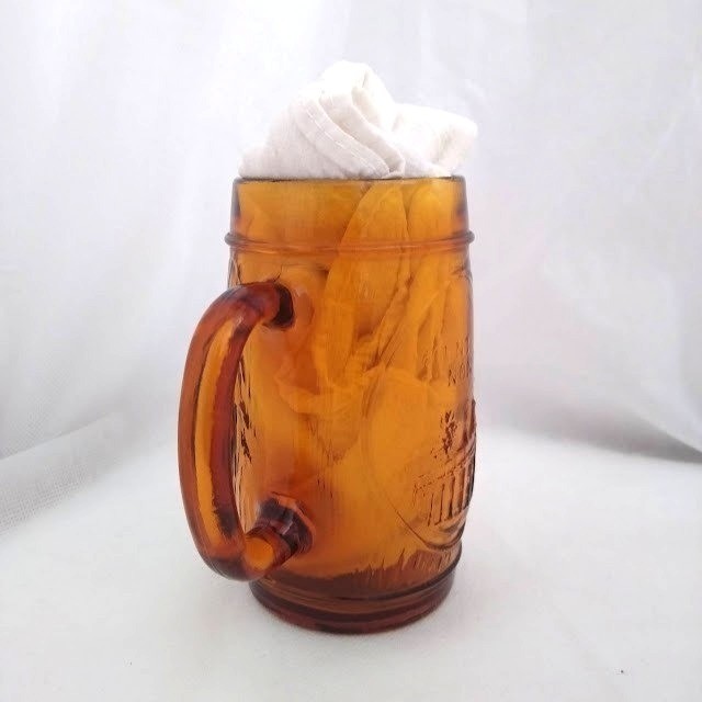 Amber Glass George Washington Mount Vernon Mug – Pressed Glass Souvenir Cup, 5″
