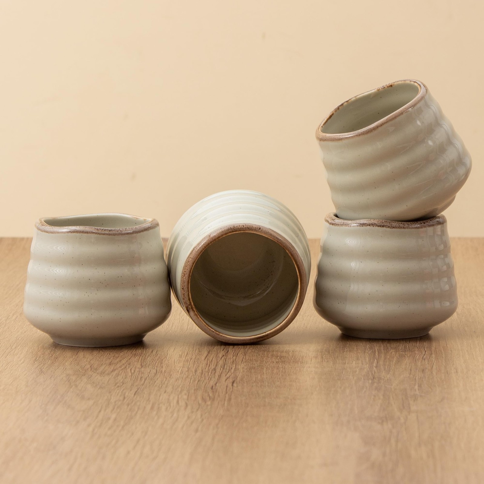 4 PCS Ceramic Tea Cup Porcelain Matcha Cup 160ml 5.4oz Handless Retro Grey