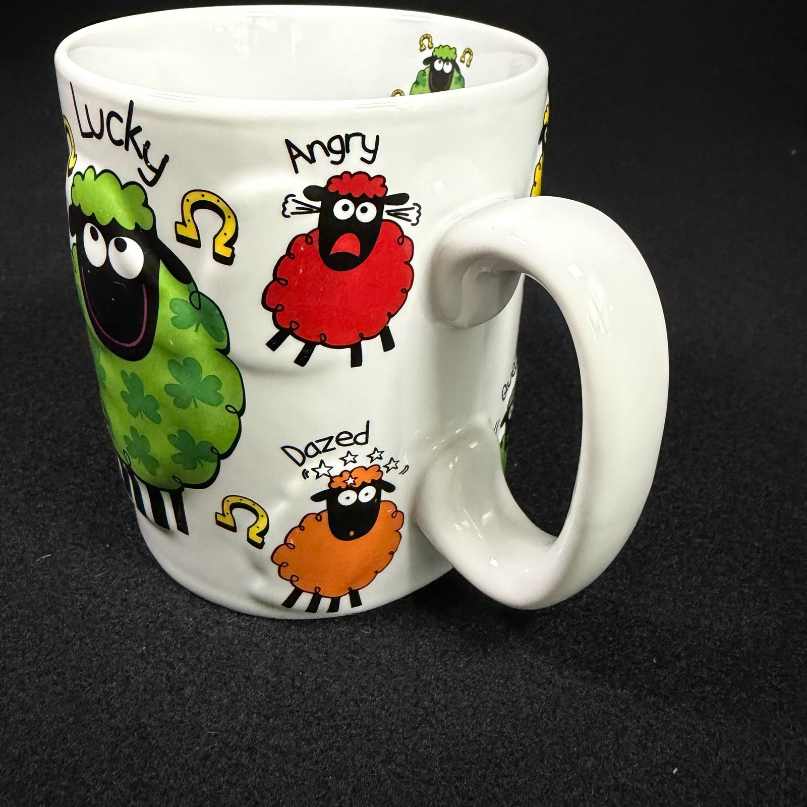 Wacky Woollies Ireland Sheep Coffee Mug Embossed Multicolor Moods White Ceramic