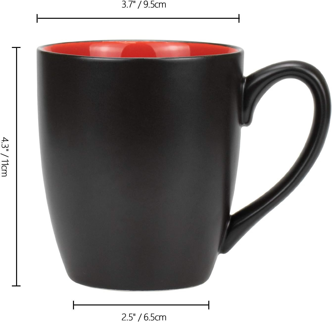 Set of 6 Coffee Mugs 16 Ounces Matte Black Porcelain Mug Set Large-Sized Ceramic