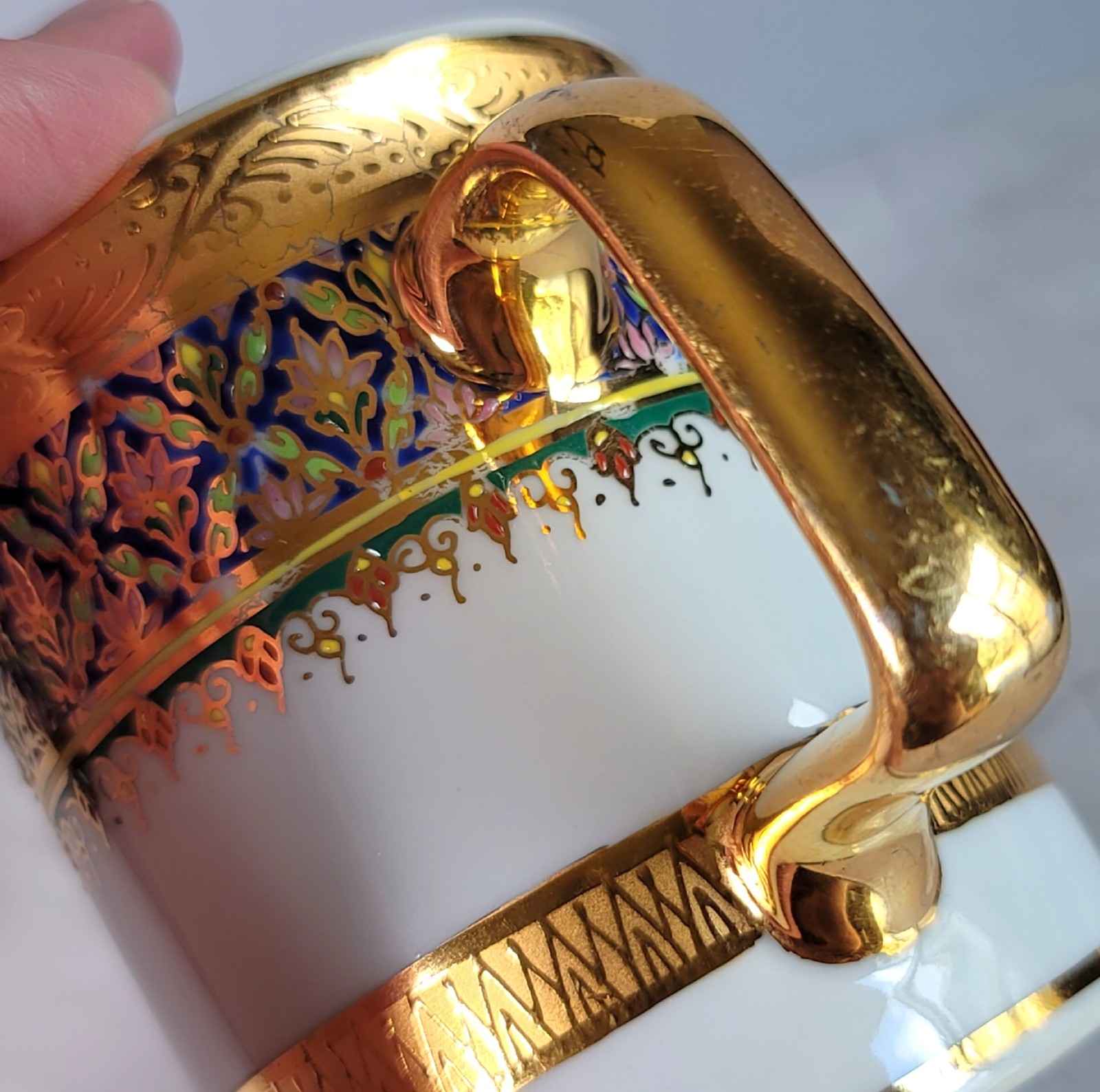 Vintage Thai Benjarong Hand Painted Porcelain Mug Cup Made in Thailand