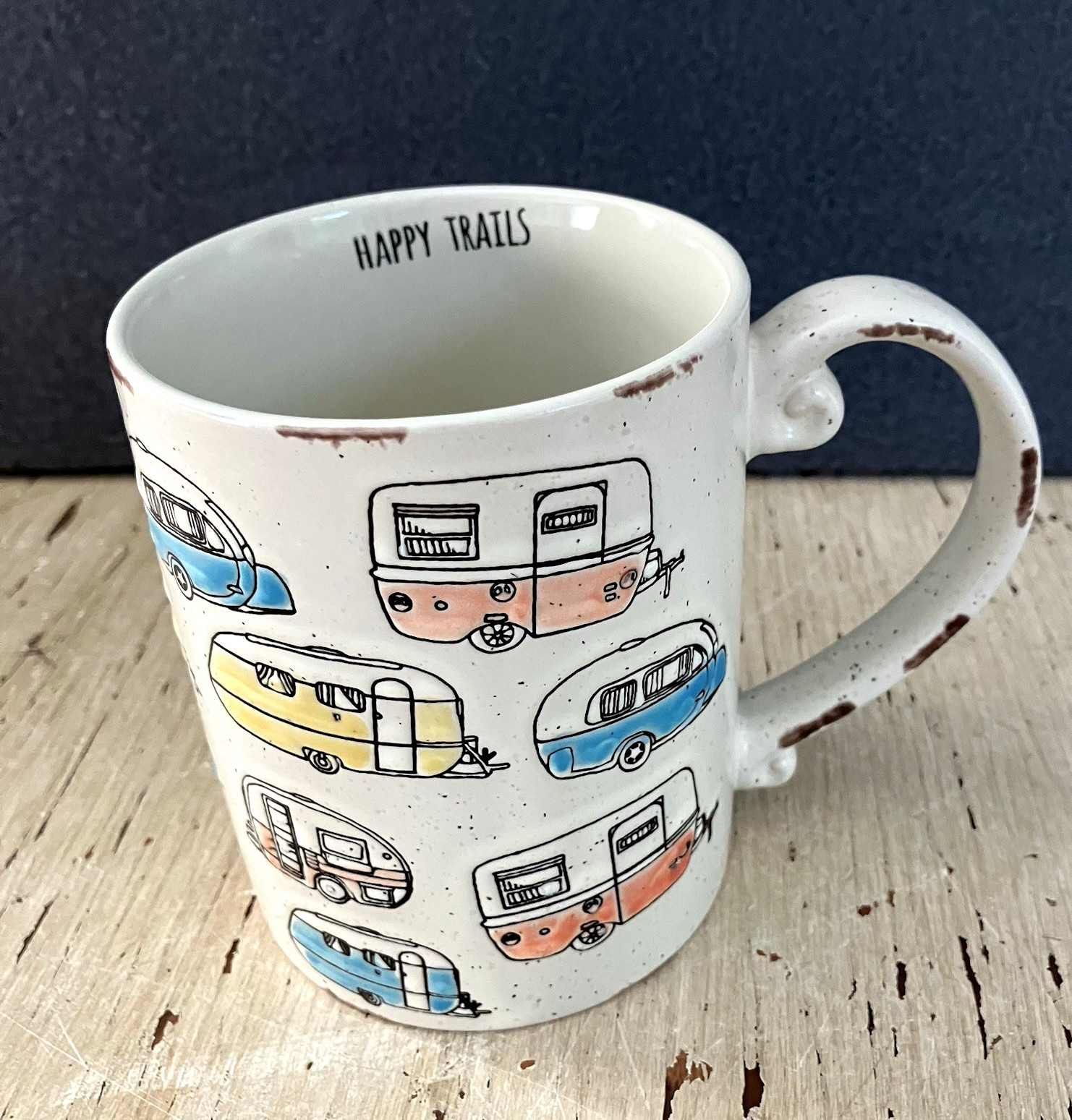 Spectrum Designz “Happy Trails” Retro Embossed Campers Stoneware Coffee Mug Cup