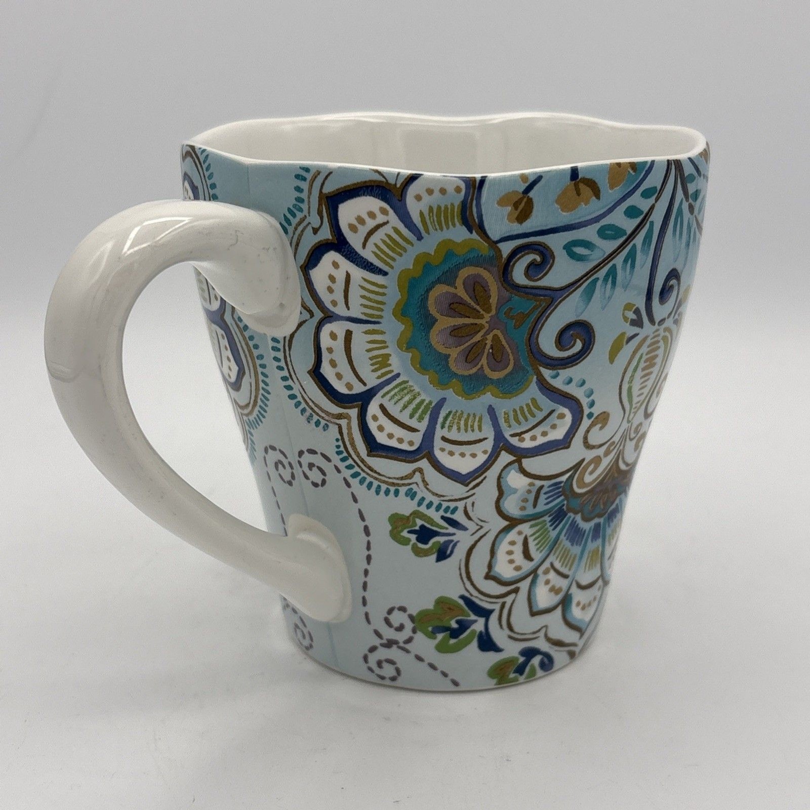 222 Fifth Blue Multicolor Floral Aisha 14 oz Fine Porcelain Coffee Tea Mug EUC