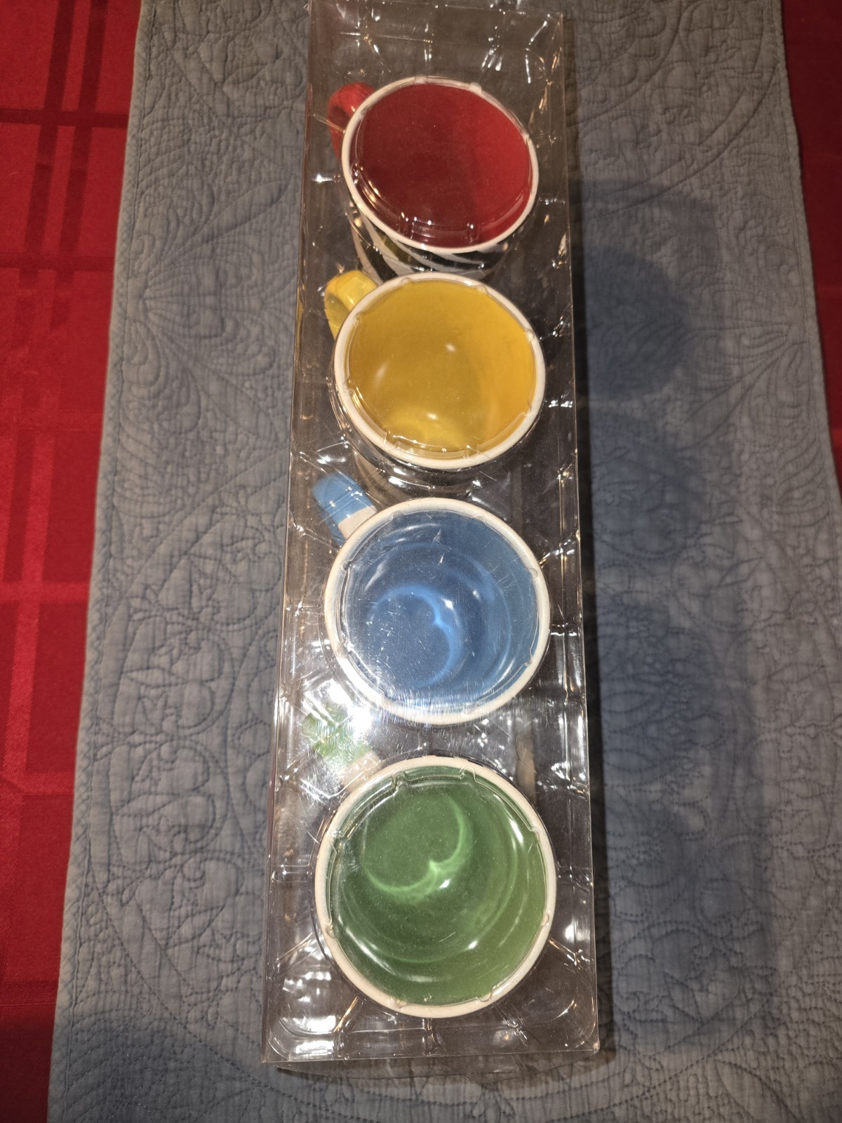 Simple Dining Set of 4 Primary Colors Zebra Print Mugs 13oz Never OPENED NEW BOX
