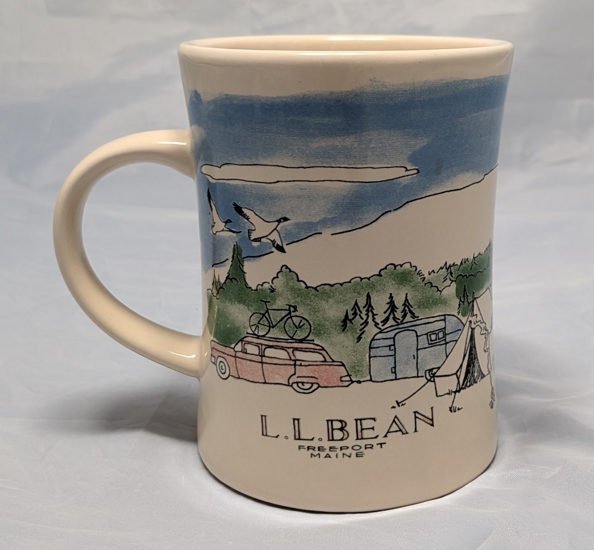 LL Bean Freeport Maine Outdoor Canoeing Camping Wildlife Illustrated Mug