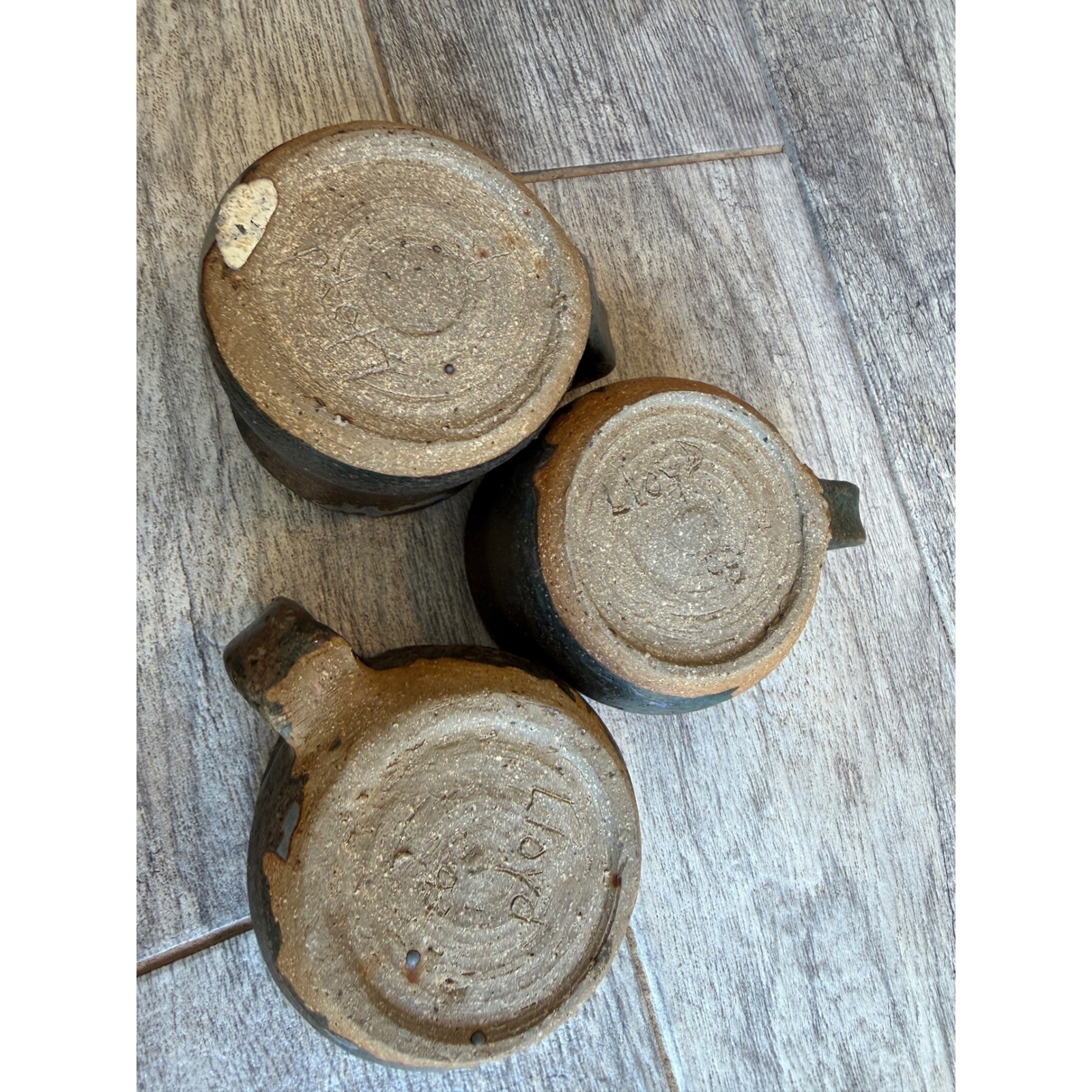 Lloyd Studio Pottery Mugs Stoneware Rustic Wabi Sabi Set of 3 Signed Ceramic Cup