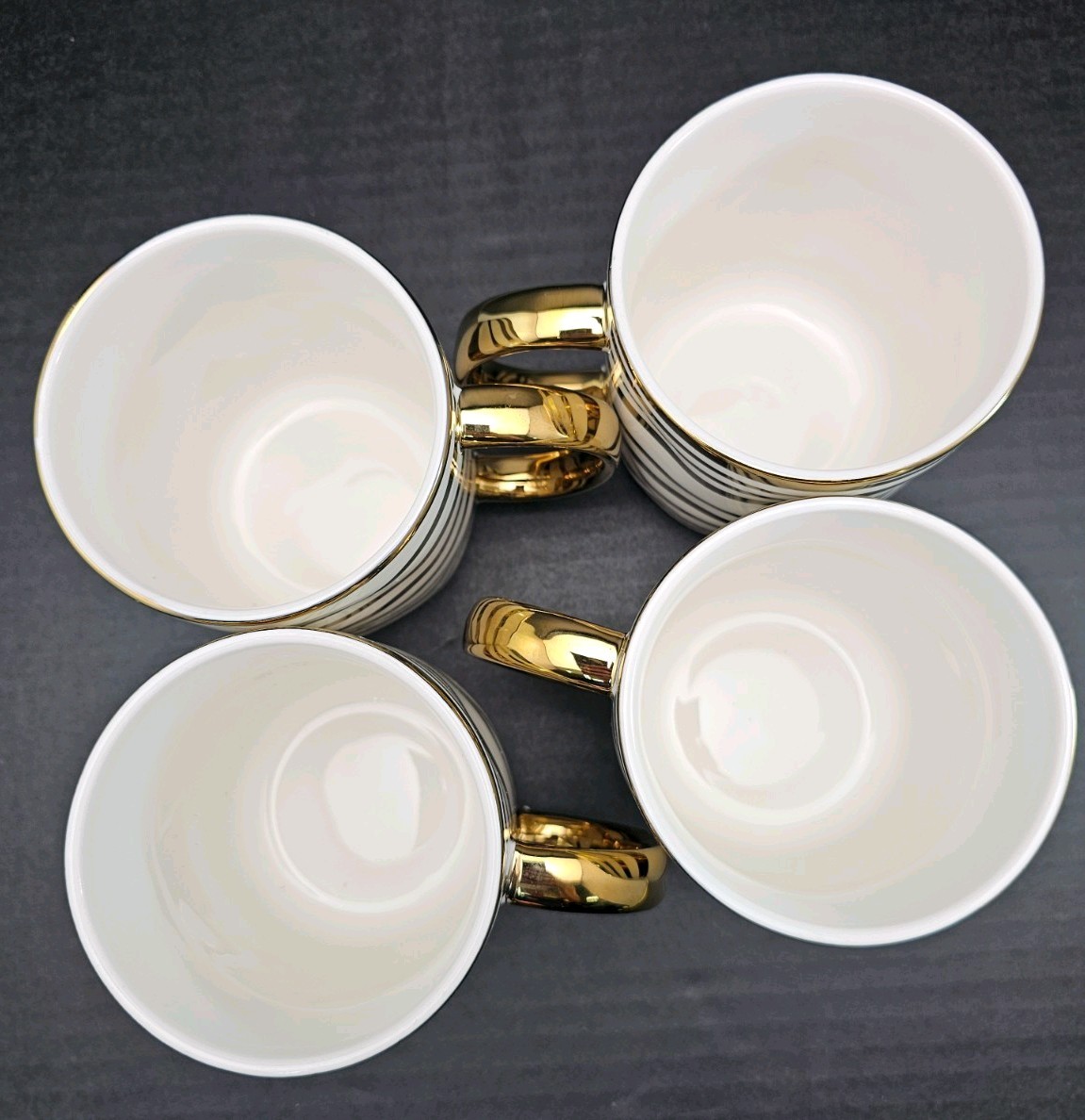 Porcelain with Gold Detail Striped Mugs, Set of 4, Great Gift