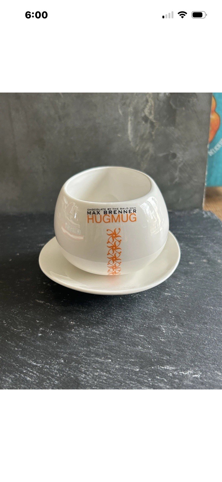 Max Brenner Hug Mug White Ceramic Floral Coffee Cup & Saucer- Two-Piece Set