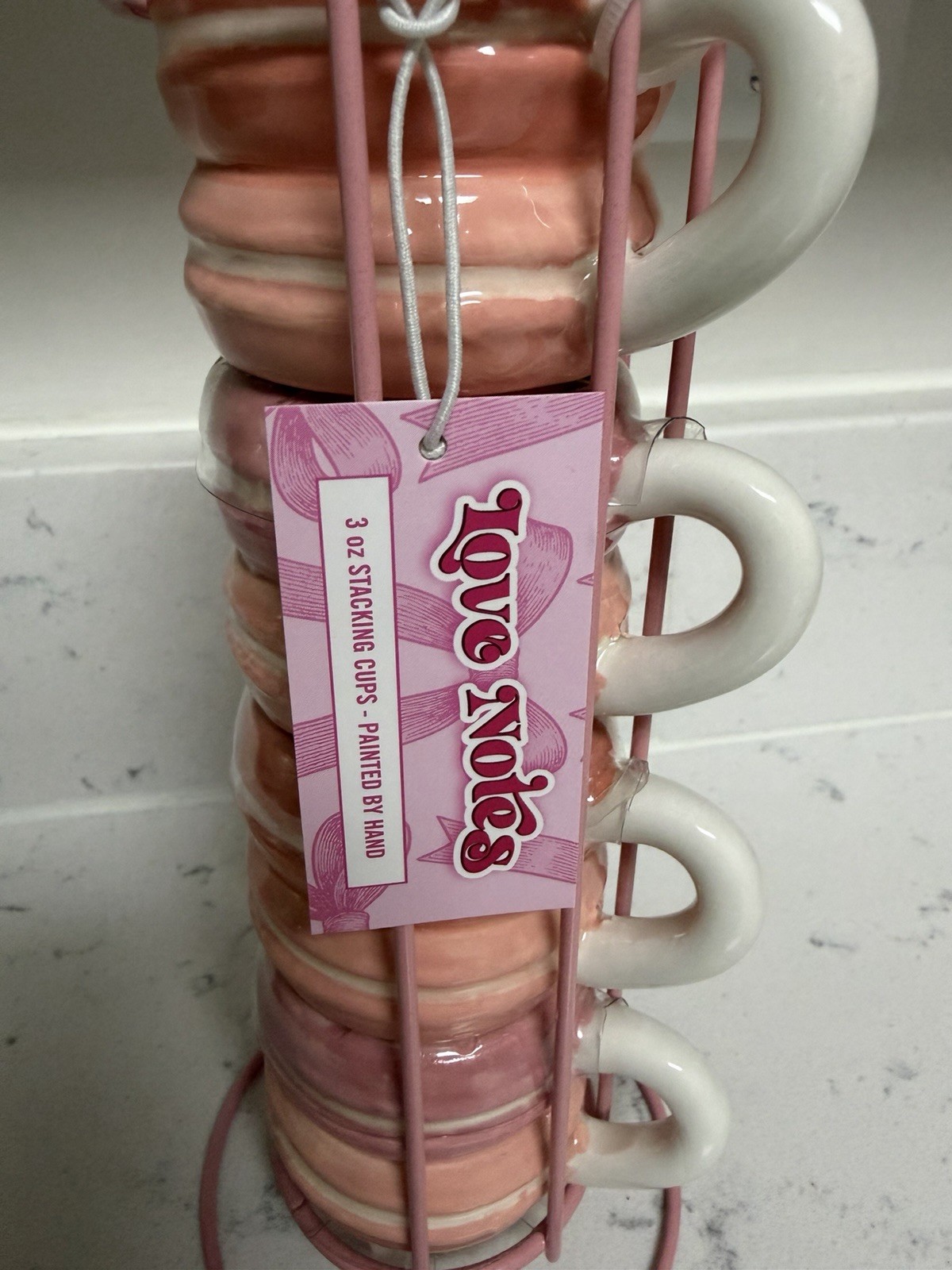 French Macaron Stackable Espresso Mugs – Valentines Day – 3 oz, Set of 4