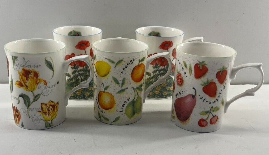 Cardew Design Mug Set (5) Fine Bone China Coffee Tea Fruit Floral England