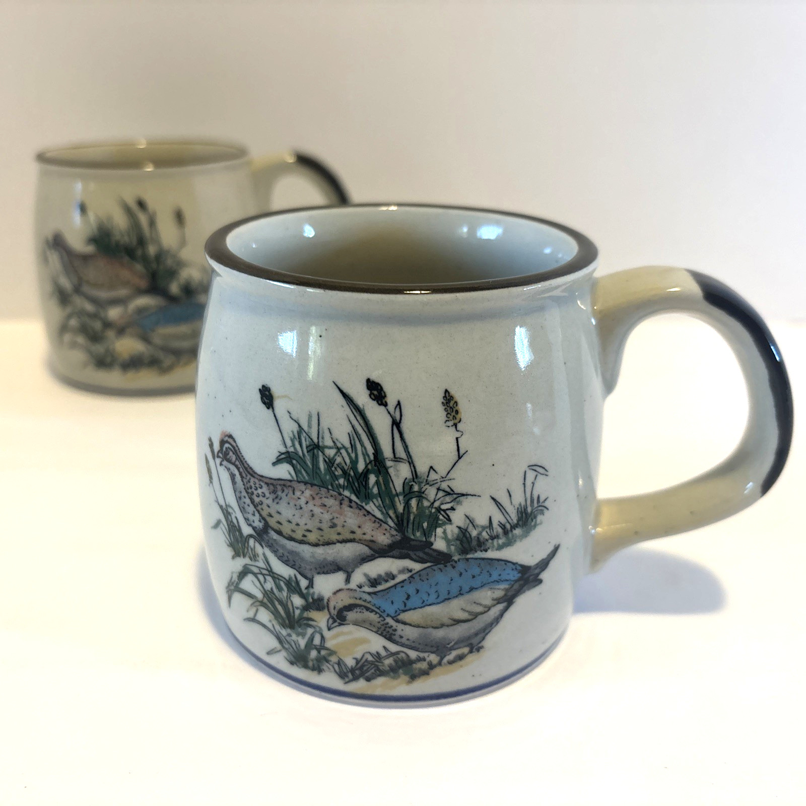 Pair Of Vintage Himark Stoneware Coffee Mugs Quail Game Birds Nature Rare