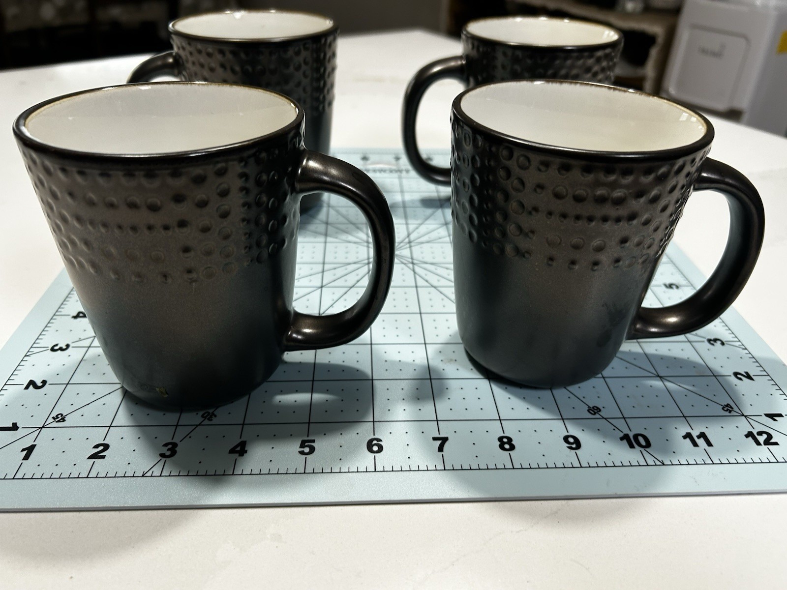 Gourmet Basics Metropolitan Dotted Coffee Mugs Set of 4 16oz Black/White