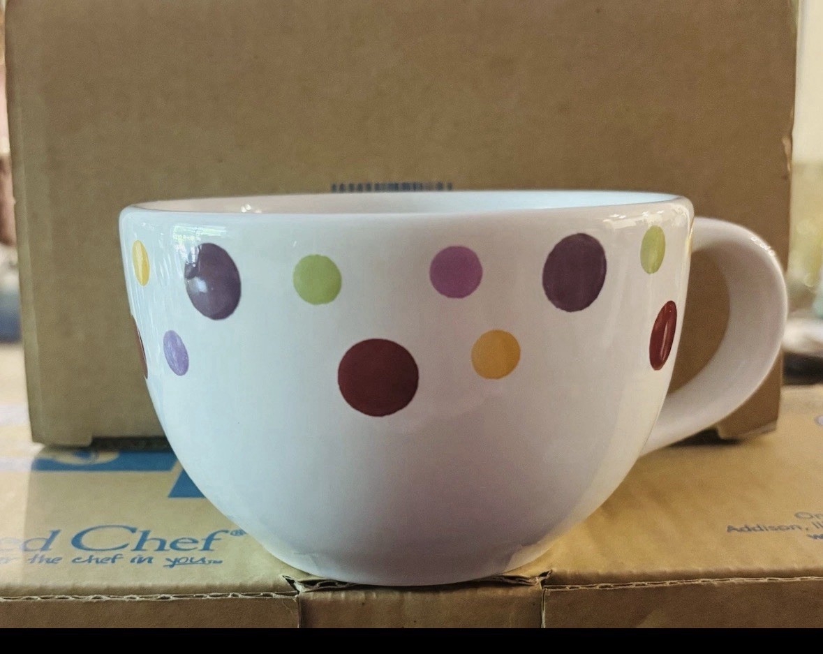 Pampered Chef Simple Additions Dots Set of 2 Oversized Coffee Mugs NiB #1977