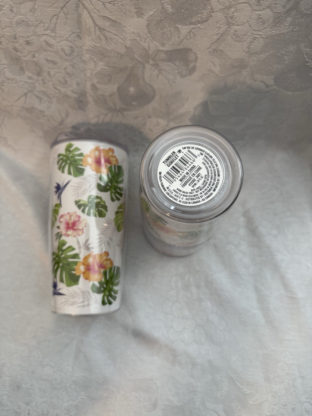 Tropical Floral Plastic Tumbler Cup With Lid Hawaiian Hibiscus Monstera Design