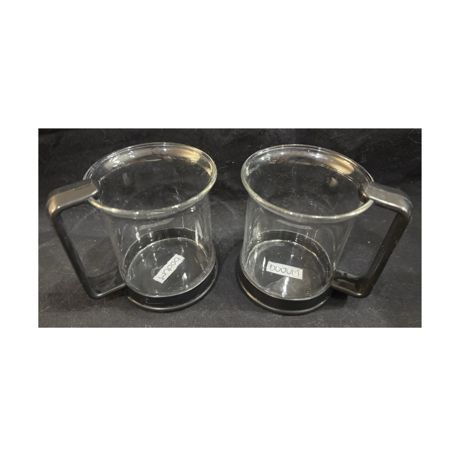 Bodum Glass Coffee Mug Set with Black Plastic Handles, Clear, Set of 2 Vintage