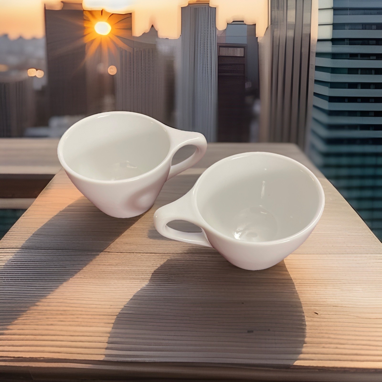notNeutral 12oz White Porcelain Latte , Coffee Cups Set of 2 Ear Handle Money