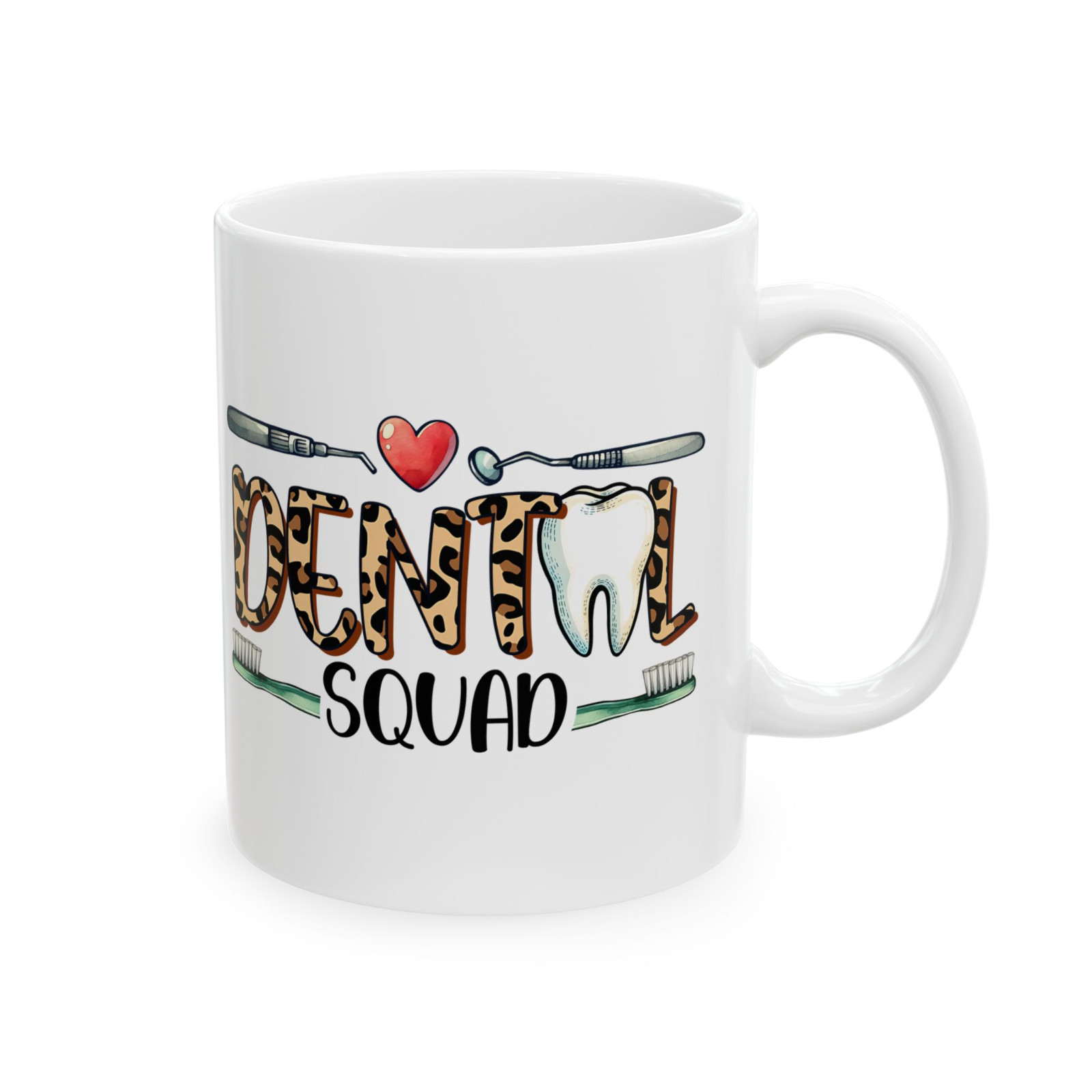 Dental Squad Coffee Mug Leopard Print Tooth Dentist Hygienist Assistant Gift Cup
