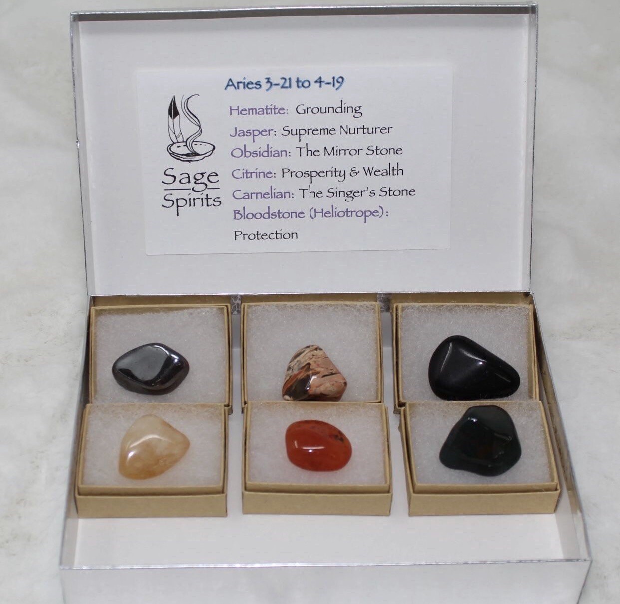 Astrology Aries Zodiac Set 6 Tumbled Stones Birthday Box March 21st- April 19th