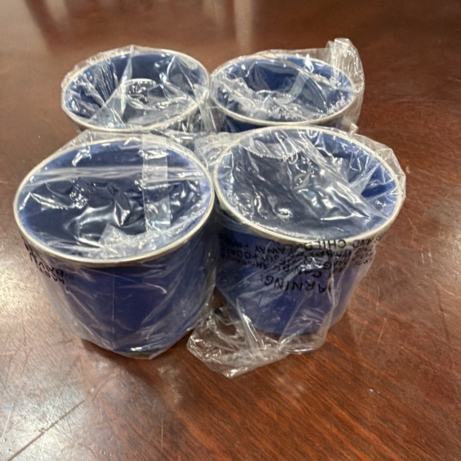 NEW Set of 4 Blue Metal Coffee Mugs Round Solid Color Four-Piece(NEW)