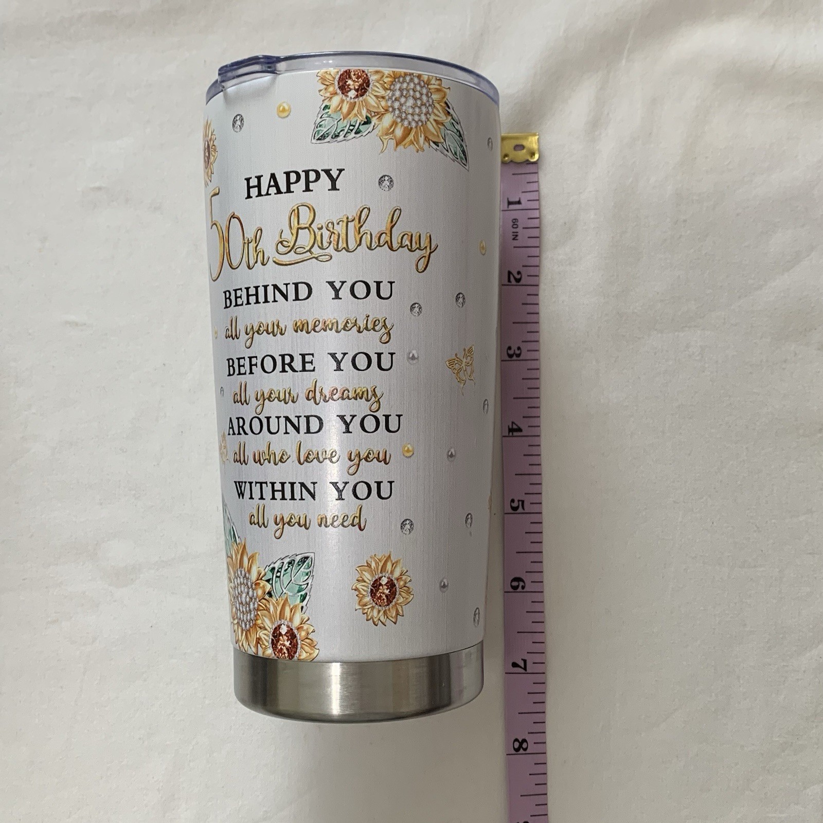 50th Birthday Tumbler 20oz Mug Gift Birthday Cup Sun Flowers Fifty And Fabulous