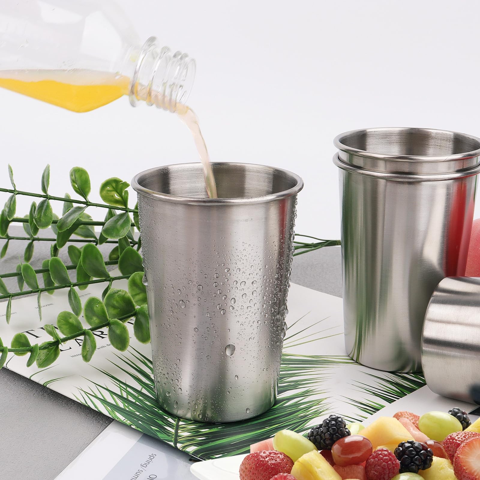 4 Pack 12Oz Stainless Steel Drinking Glasses Metal Cups for Bar Home Restaurant